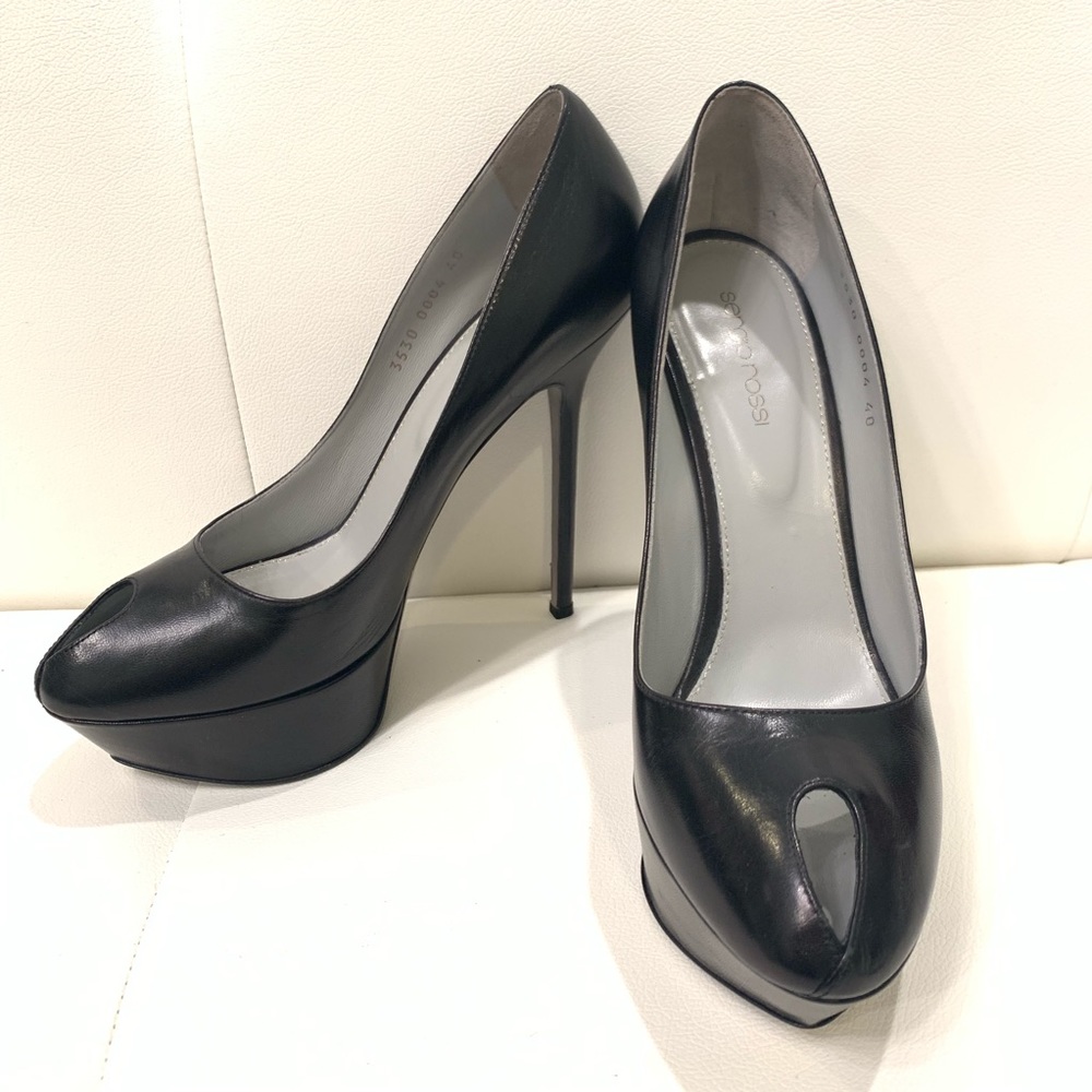 SERGIO ROSSI Leather Open Toe Pumps Sz 40